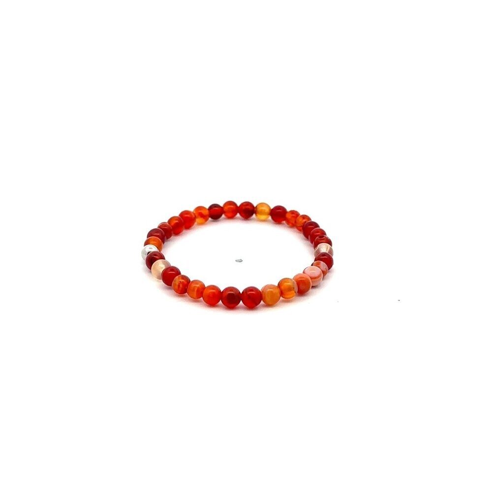 Natural Red Lace Agate Gemstones Mini 4mm 18K White Gold Charm Round Bead - Picture 5 of 5